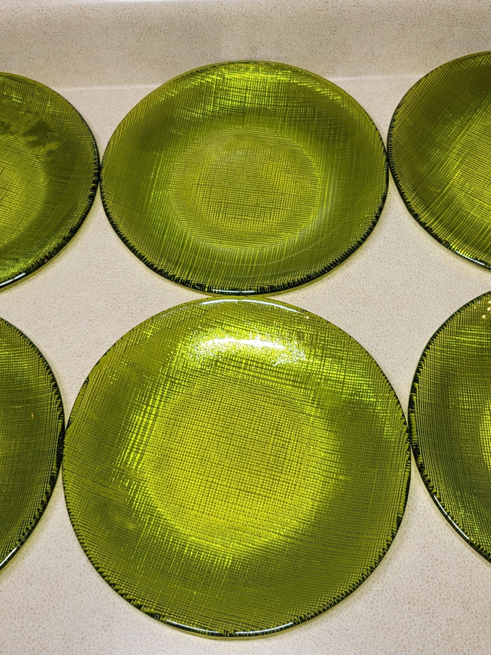 Vintage Anchor Hocking Soreno Avocado Green  8 1/2 Inch Glass Plates - Set of 6